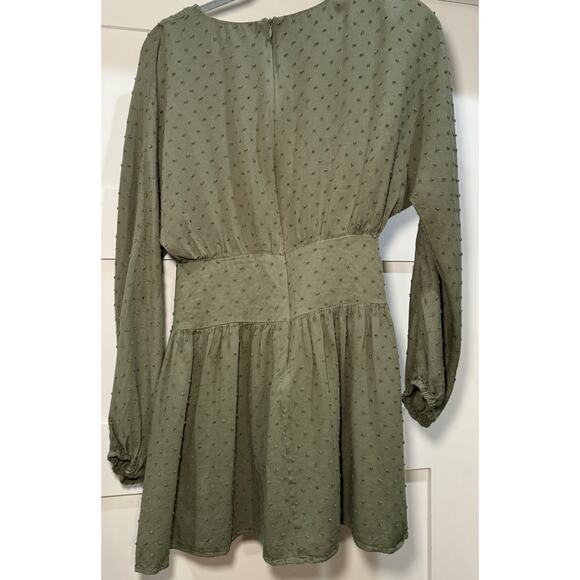 LuLus Boho Rayon Mini Dress Olive Green Dot Women's Size Small - Picture 8 of 15